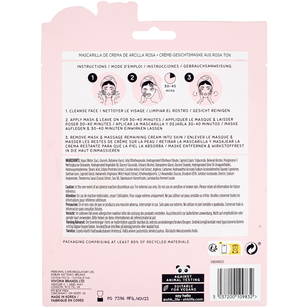 Oh K! Pink Clay Cream Sheet Mask with Witch Hazel (Billede 6 af 6)