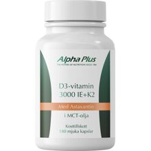 180 kapslar - Alpha Plus D3-vitamin 3000 IE + K2 och Astaxantin