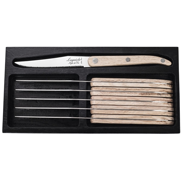 Grillknive Laguiole Oak Wood Takket Pakke 6 stk. (Billede 1 af 10)