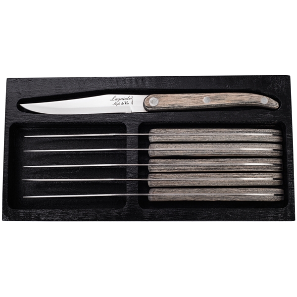 Grillknive Laguiole Grey Pakka Glat Pakke 6 stk. (Billede 1 af 5)