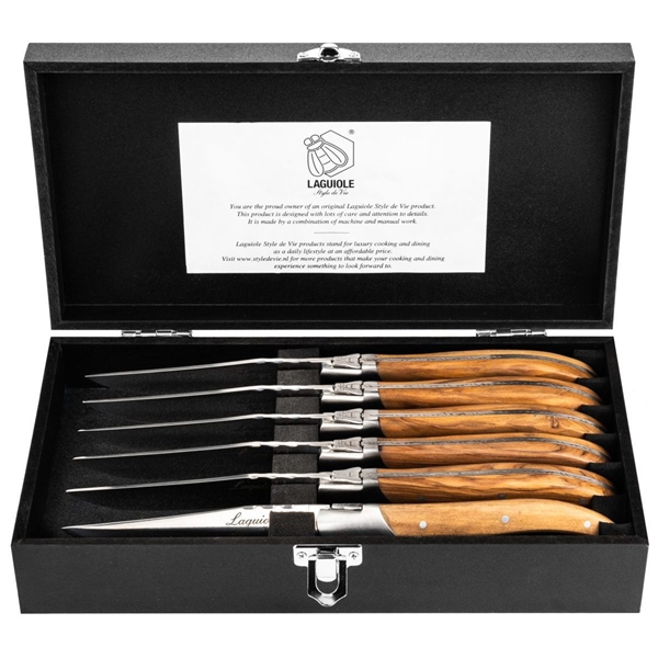 Grillknive Laguiole Olive Wood Glat Pakke 6 stk. (Billede 1 af 7)