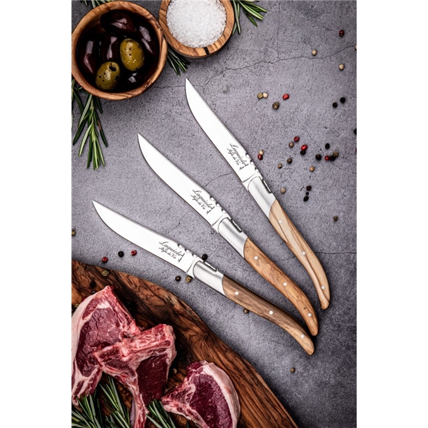 Grillknive Laguiole Olive Wood Glat Pakke 6 stk. (Billede 3 af 7)