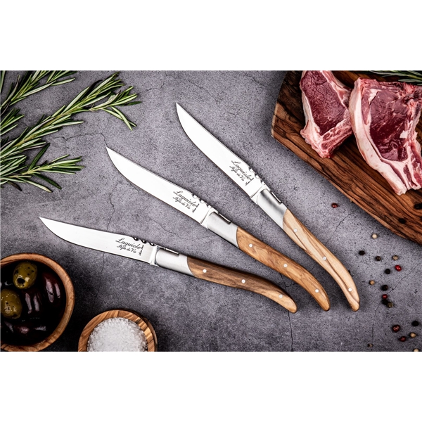 Grillknive Laguiole Olive Wood Glat Pakke 6 stk. (Billede 5 af 7)