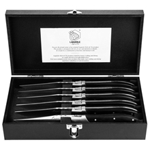 1 set - Grillknive Laguiole Black Ebony Glat Pakke 6 stk