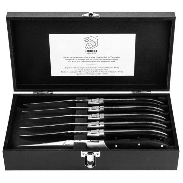 Grillknive Laguiole Black Ebony Glat Pakke 6 stk (Billede 1 af 8)