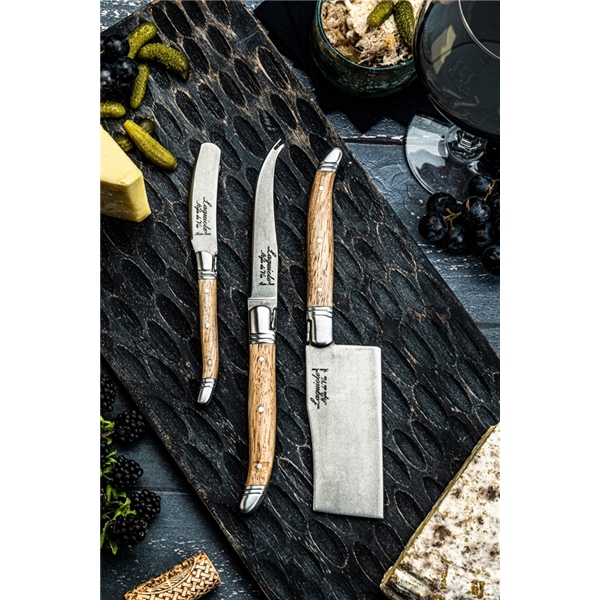 Osteknive Laguiole Oak Wood Stonewash Pakke (Billede 5 af 7)