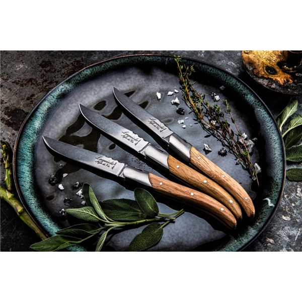 Grillknive Laguiole Oak Wood Stonewash Pakke (Billede 2 af 5)