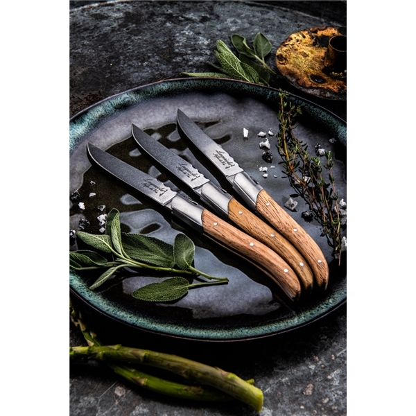 Grillknive Laguiole Oak Wood Stonewash Pakke (Billede 3 af 5)