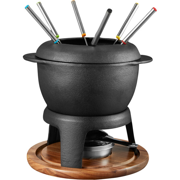 Fonda Fondue i støbejern med akacietræplade (Billede 1 af 2)