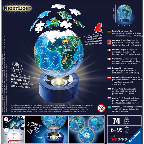 Puslespil 3D 72 Brikker Children Globe Nightlight (Billede 2 af 3)