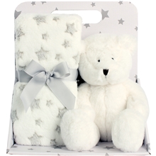 Fleece tæppe & Plysdyr Hvid Bamse