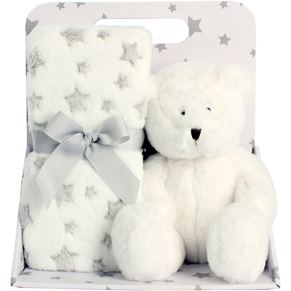 Fleece tæppe & Plysdyr Hvid Bamse