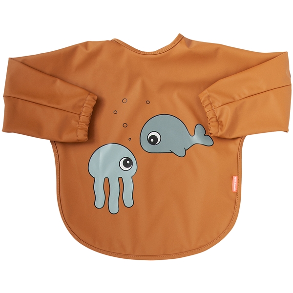 Done By Deer Sleeved Bib Sea Friends Grey (Billede 1 af 2)