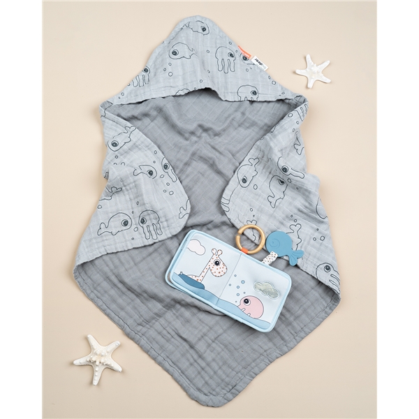 Done By Deer Hooded Towel Sea Friends Grey (Billede 2 af 2)