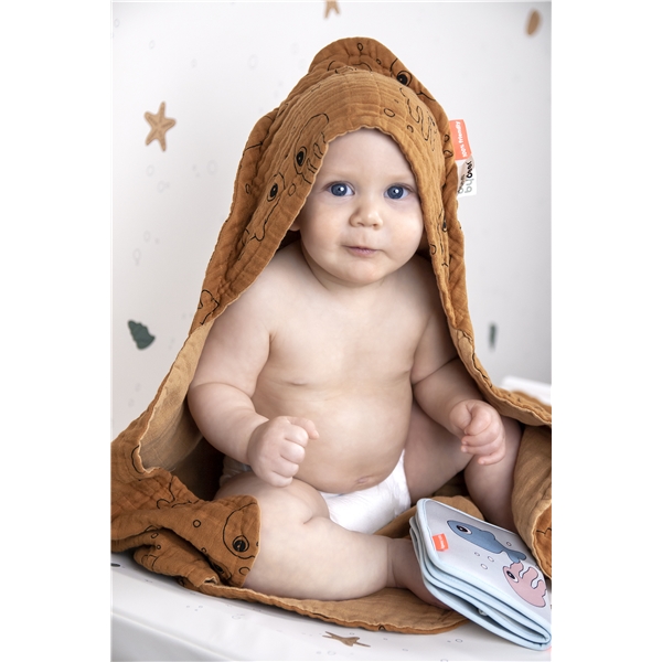 Done By Deer Hooded Towel Sea Friends Mustard (Billede 2 af 2)