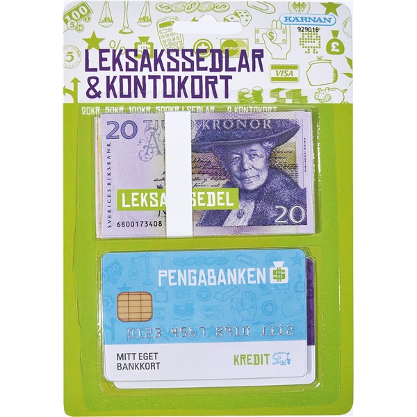 Legetøjspenge, sedler og kontokort