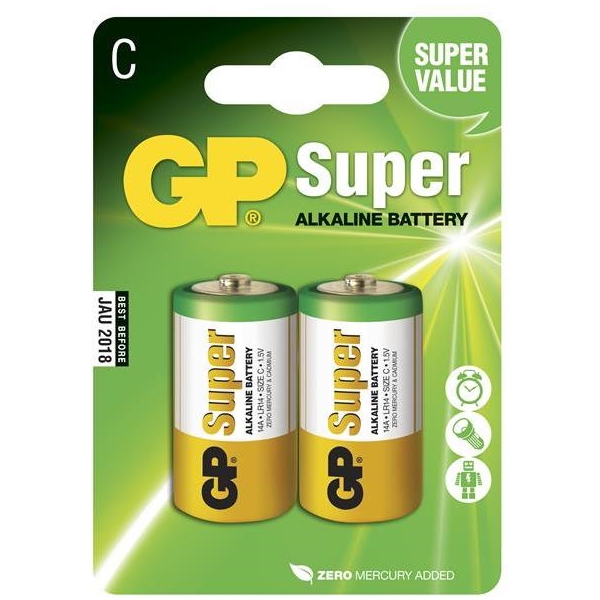 GP Batteries Size C, LR14, 1.5V, Pakke med 2 stk. (Billede 1 af 3)