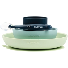 Green/Navy - Nattou Soft Silicone Spisesæt 4 Dele