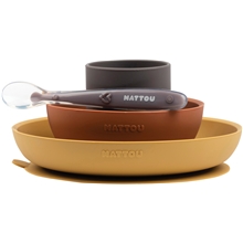 Mustard/Terracotta - Nattou Soft Silicone Spisesæt 4 Dele