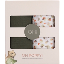 Green - Oh, Poppy! Holly Muslin Swaddle Blanket Pakke