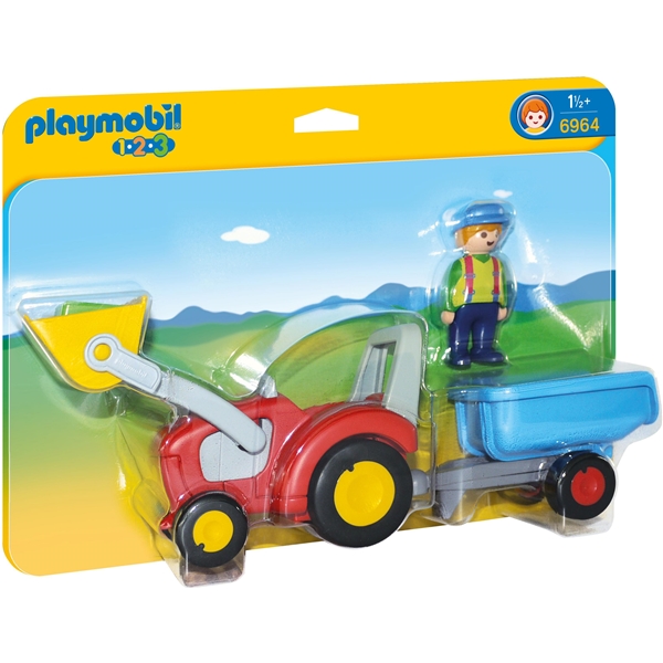 6964 Playmobil 1.2.3 Landmand Traktor og Anhænger (Billede 1 af 3)