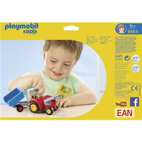 6964 Playmobil 1.2.3 Landmand Traktor og Anhænger (Billede 2 af 3)