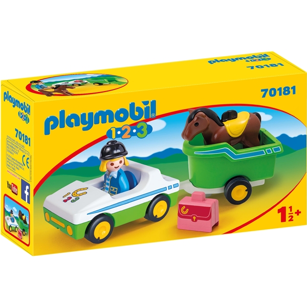 70181 Playmobil 1.2.3 Bil med Hestetrailer (Billede 1 af 4)