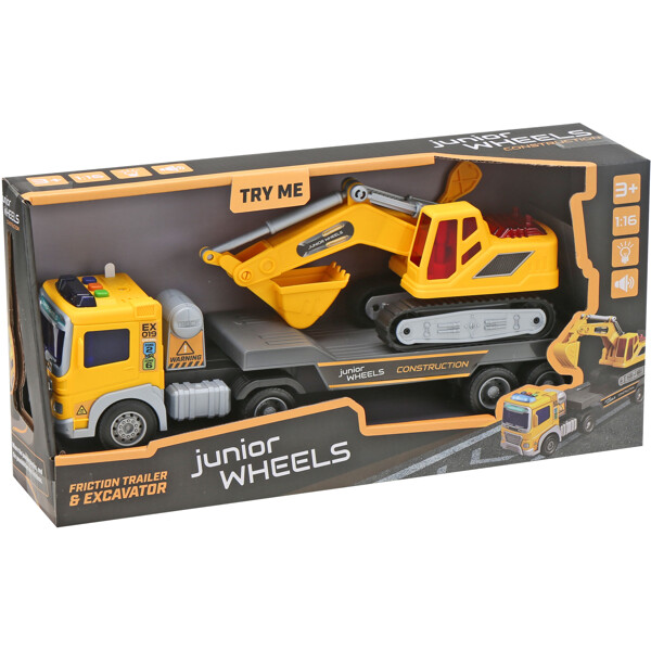 Junior Wheels Friction Trailer med Gravemaskine (Billede 1 af 3)