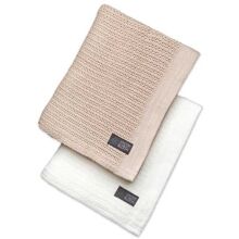 Bright White/Gold - Vinter & Bloom Tæppe Soft Grid Øko 2-pk